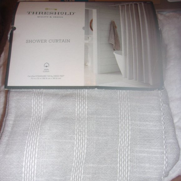 Threshold Tonal Striped Shower Curtain Gray New - Picture 1 of 5